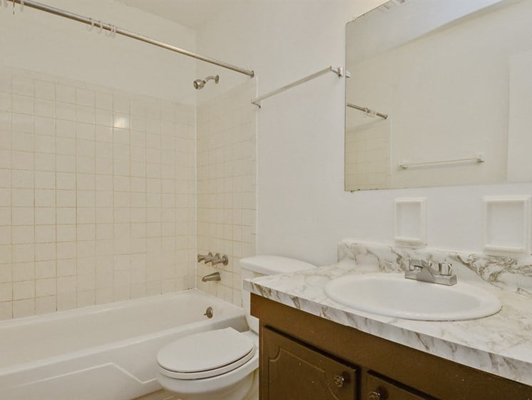 Updated bathroom finishes tie together the perfect apartment to rent in Indianapolis.